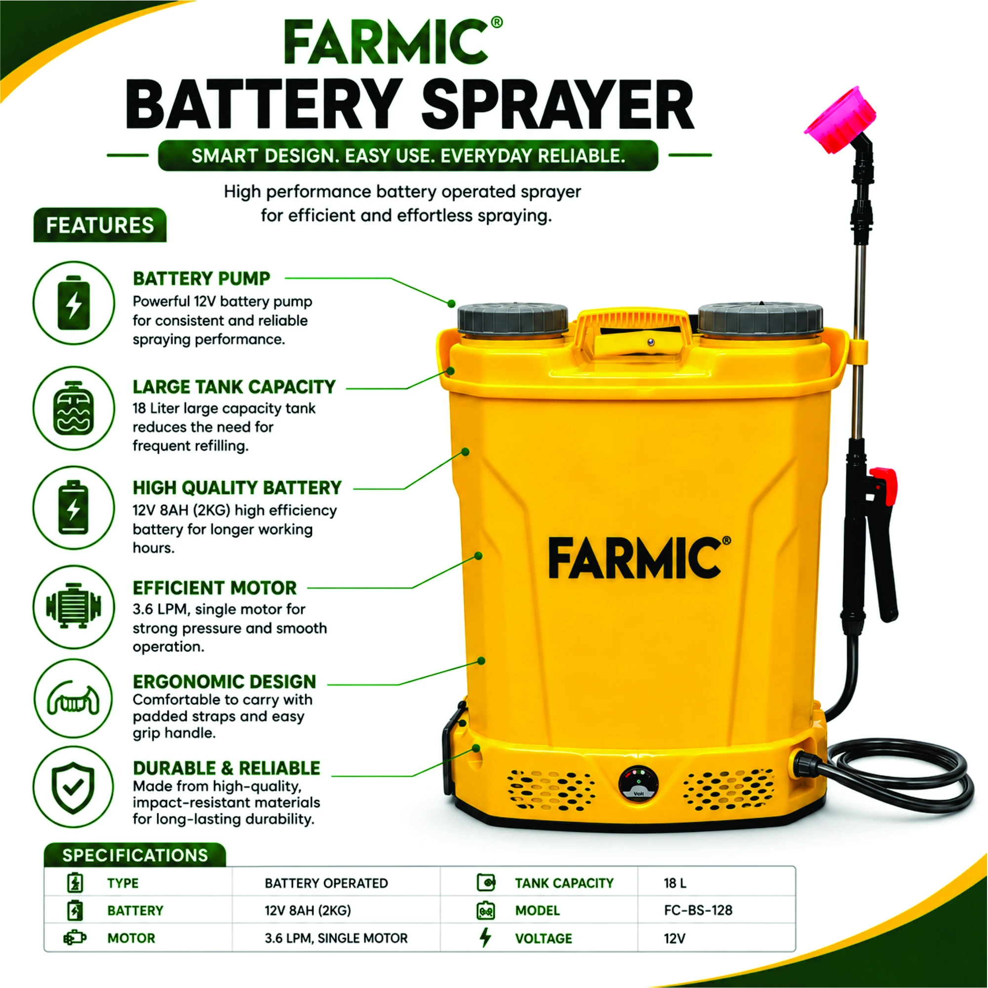 FARMIC 12V 8AH(2KG) Battery Operated Sprayer FC-BS-128