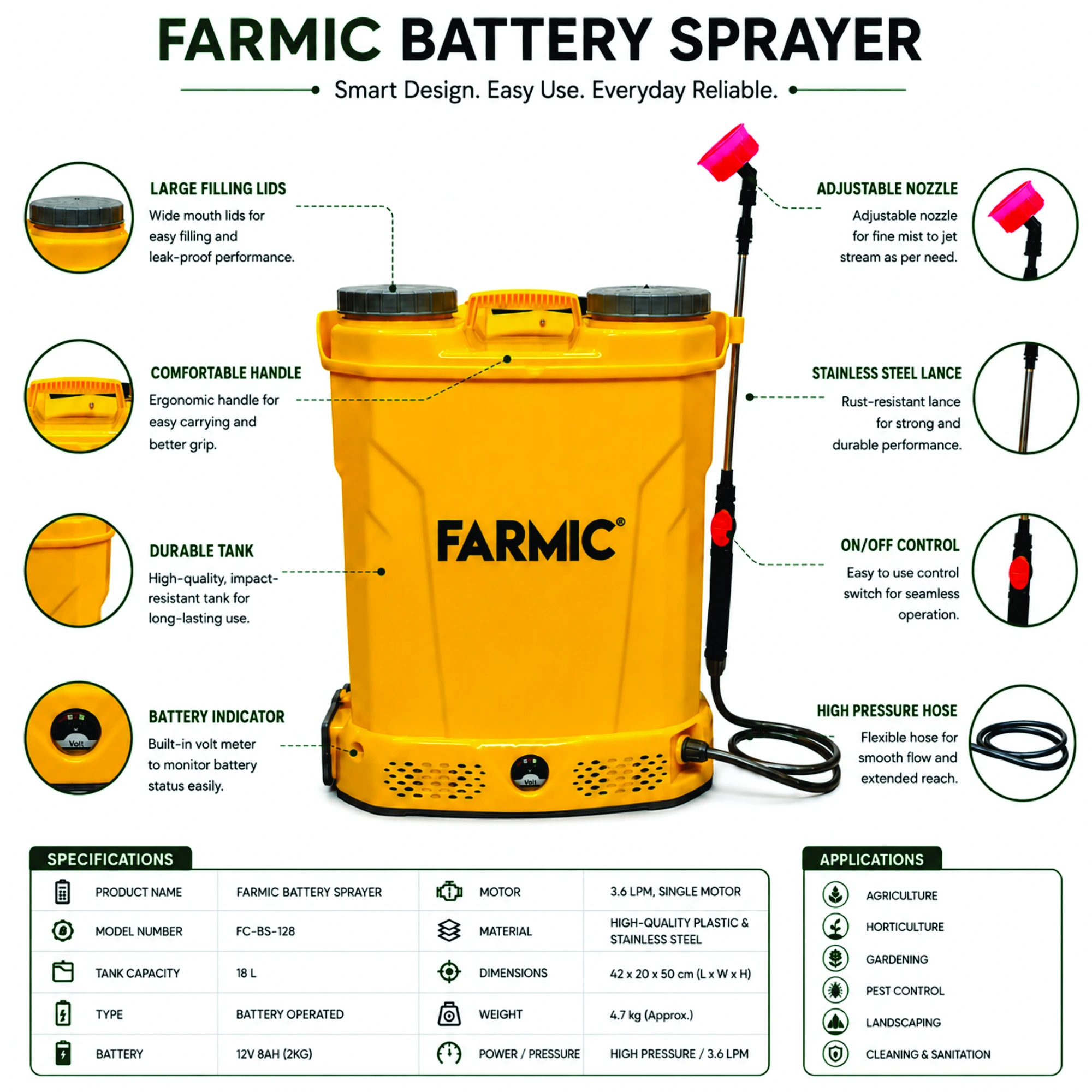 FARMIC 12V 8AH(2KG) Battery Operated Sprayer FC-BS-128
