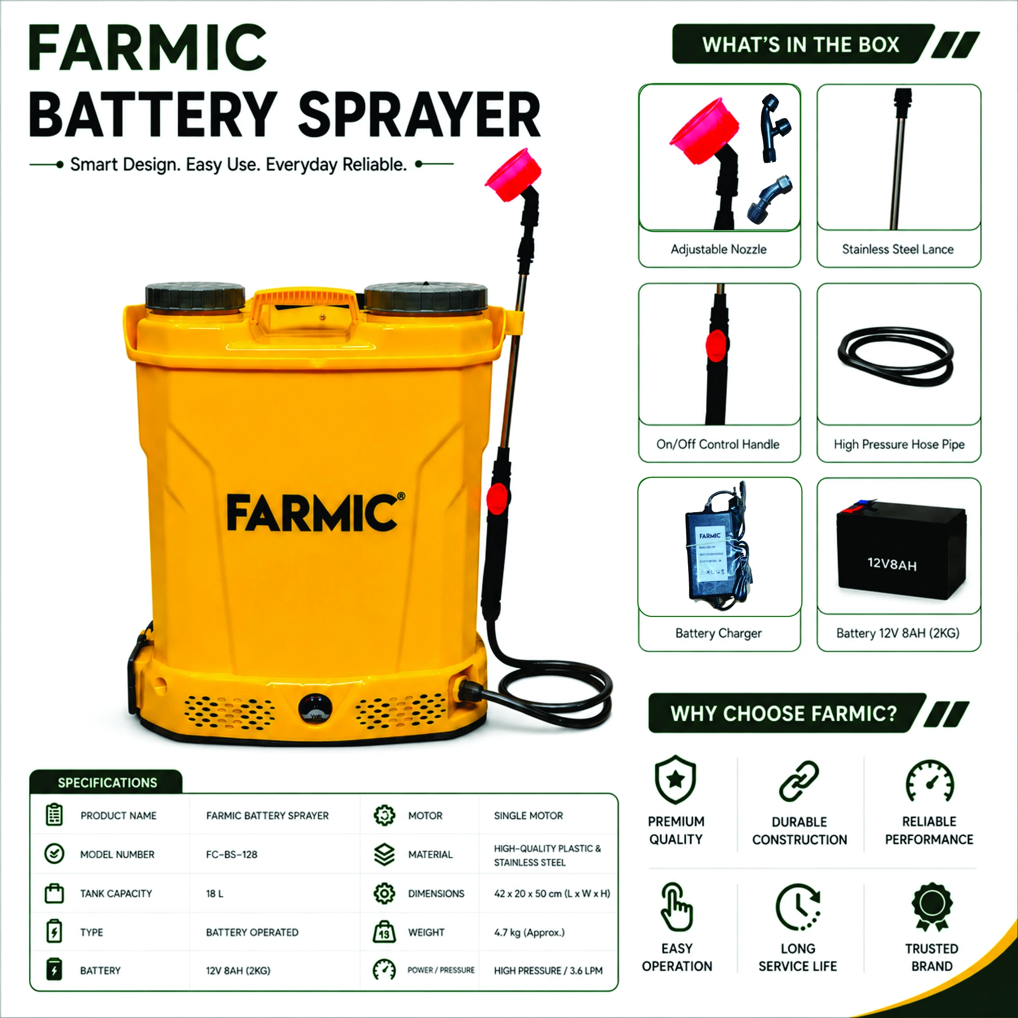 FARMIC 12V 8AH(2KG) Battery Operated Sprayer FC-BS-128
