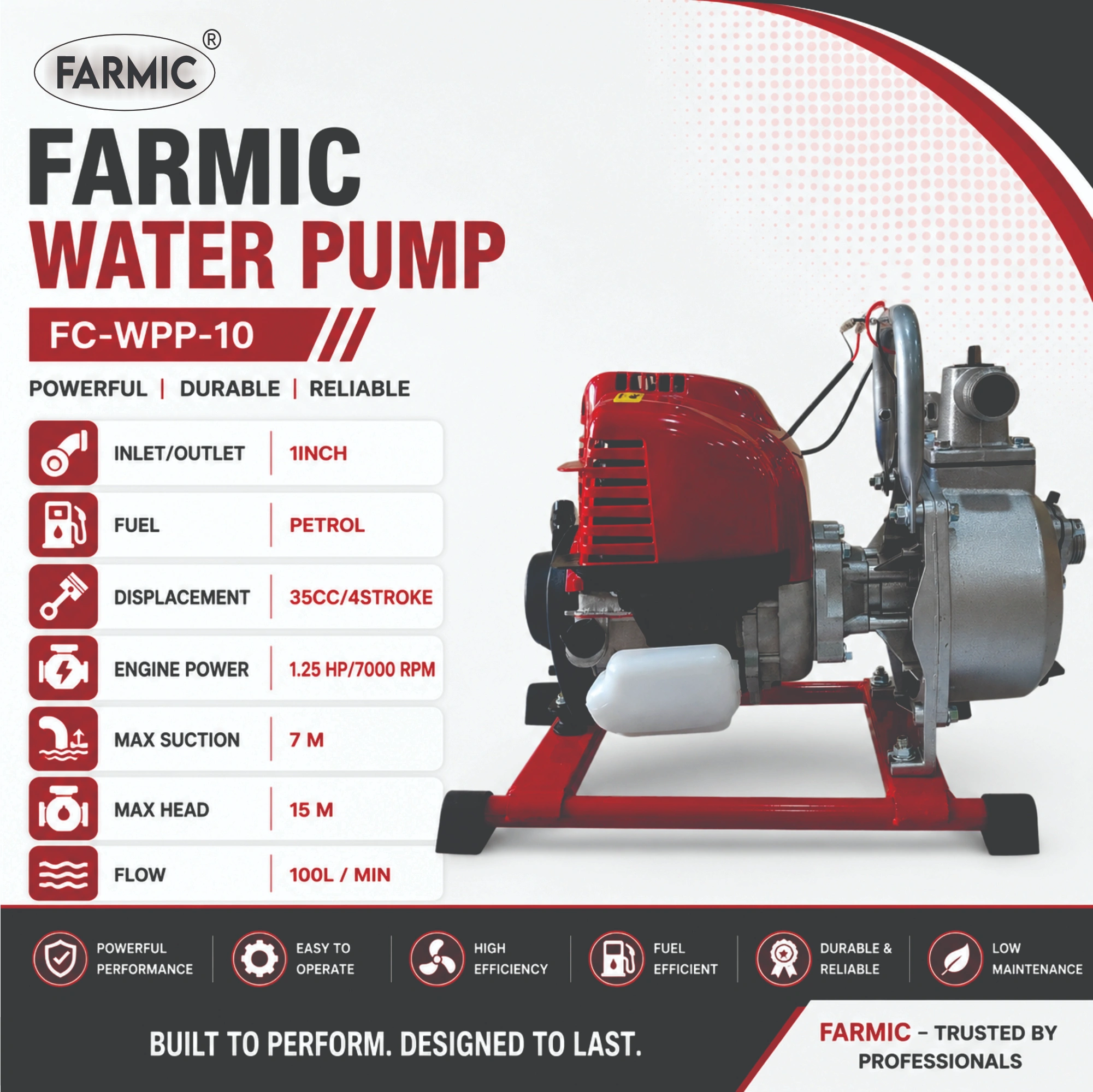 FARMIC FC-WPP-10 1.25 HP Petrol Water Pump | 4-Stroke Engine
