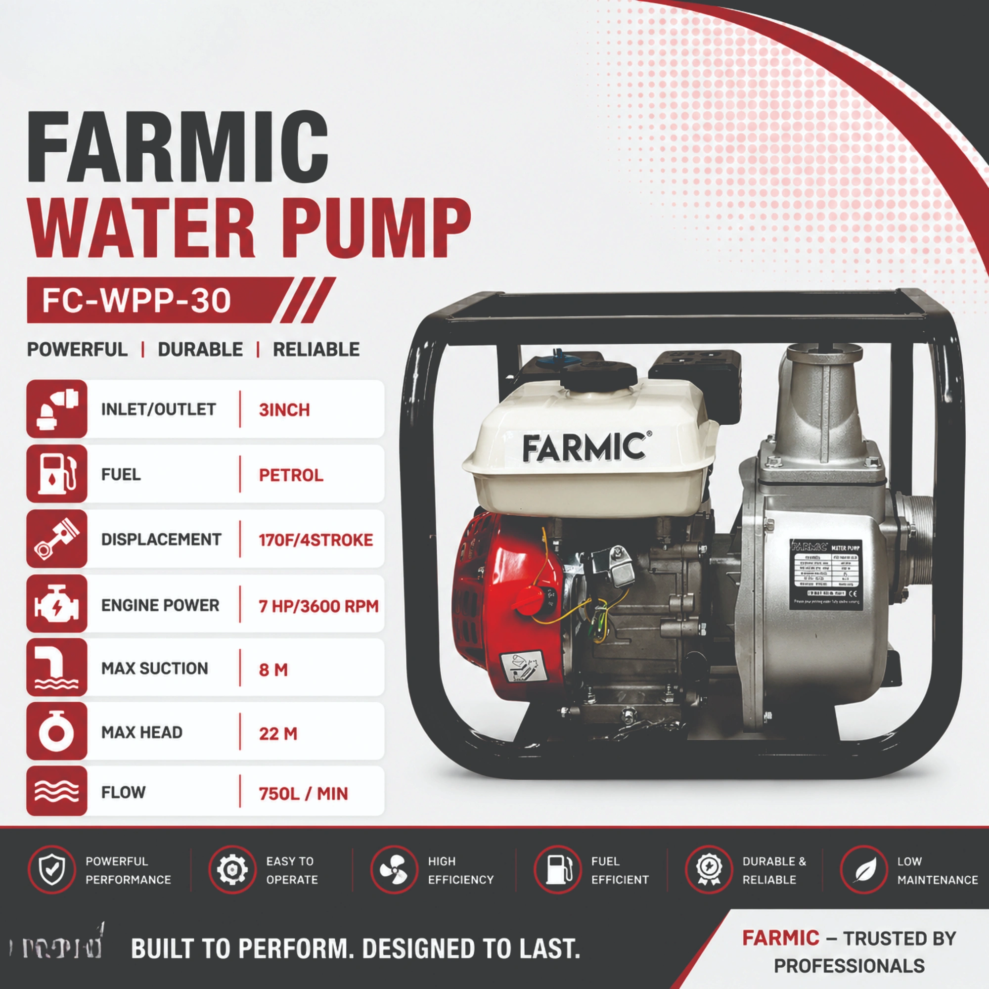 FARMIC FC-WPP-30: 7 HP Petrol Water Pump | 4-Stroke Engine