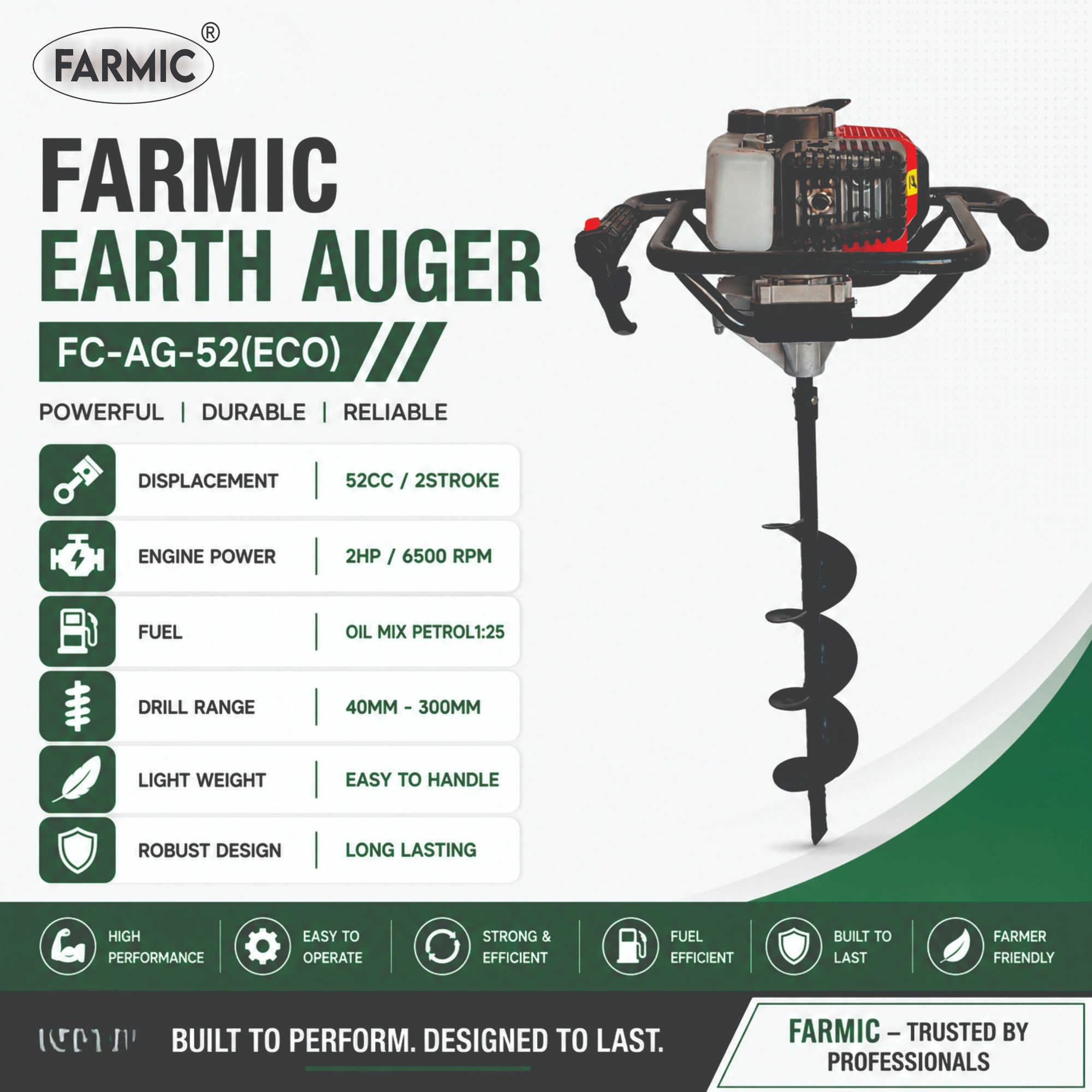 FARMIC FC-AG-52(Eco): 52cc Earth Auger Planters for Digging & Plantation