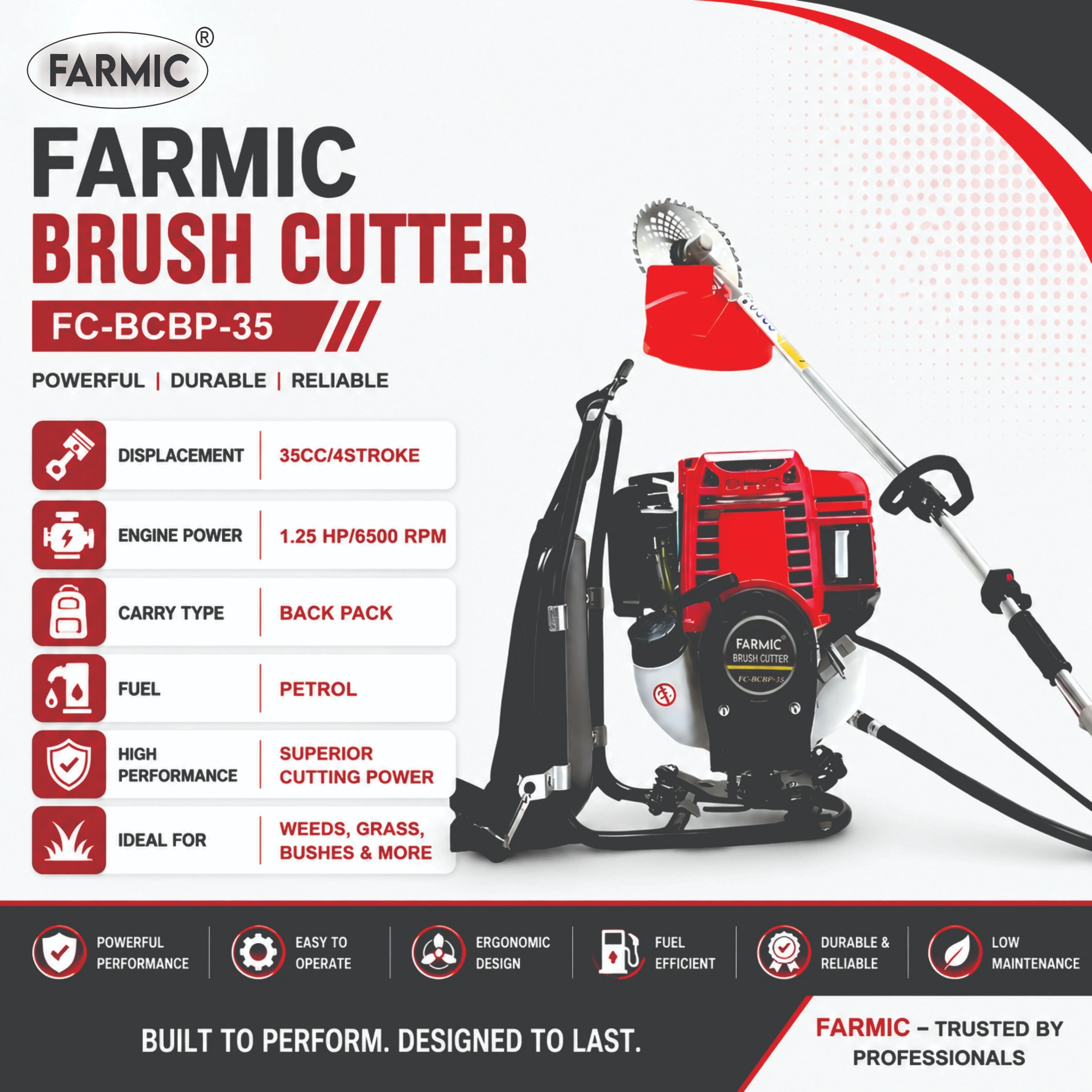 FARMIC FC-BCBP-35 Back-pack crop cum grass cutter | 35cc 4-Stroke Engine