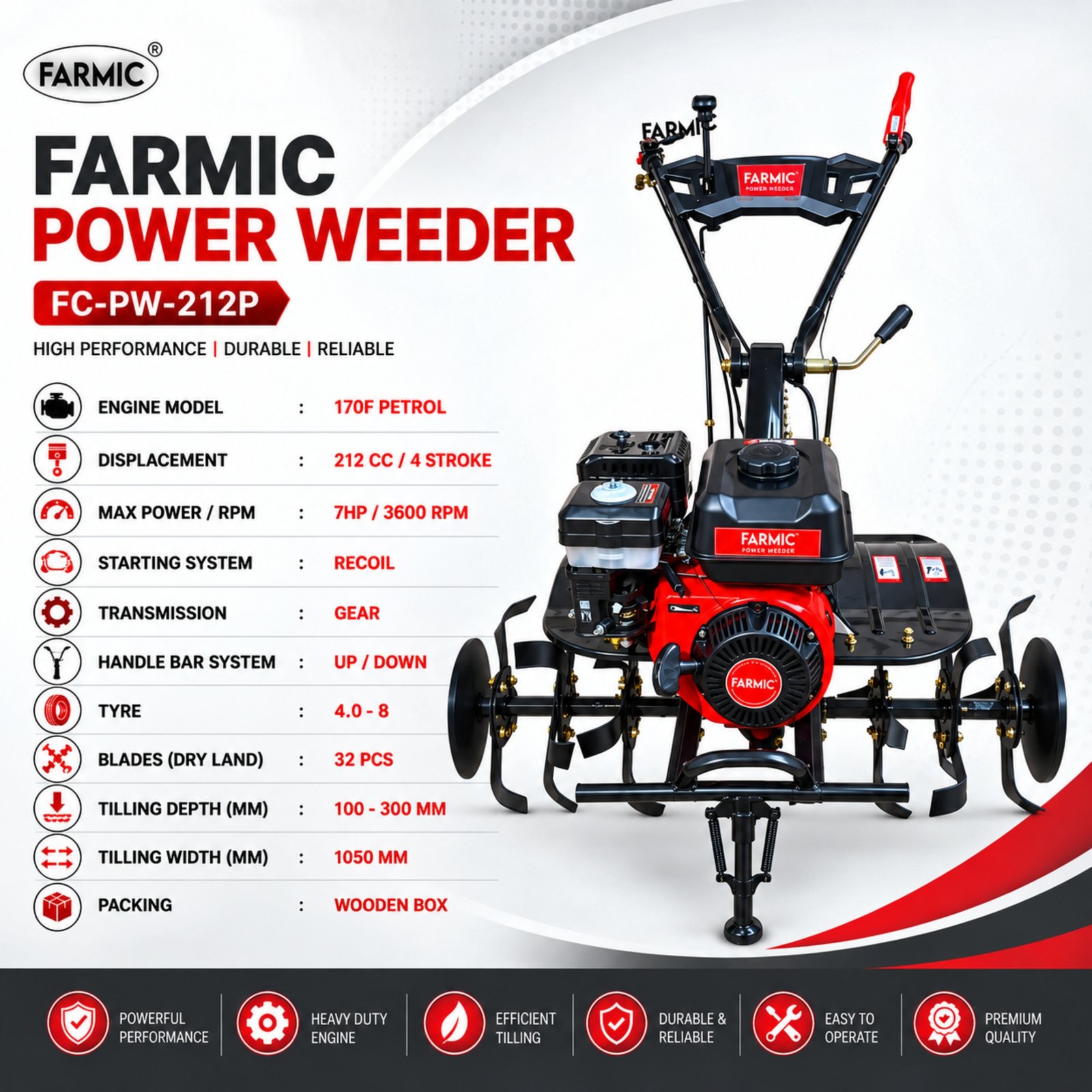 FARMIC - 7 HP Power Weeder for Weeding and Tilling   FC-PW-212P