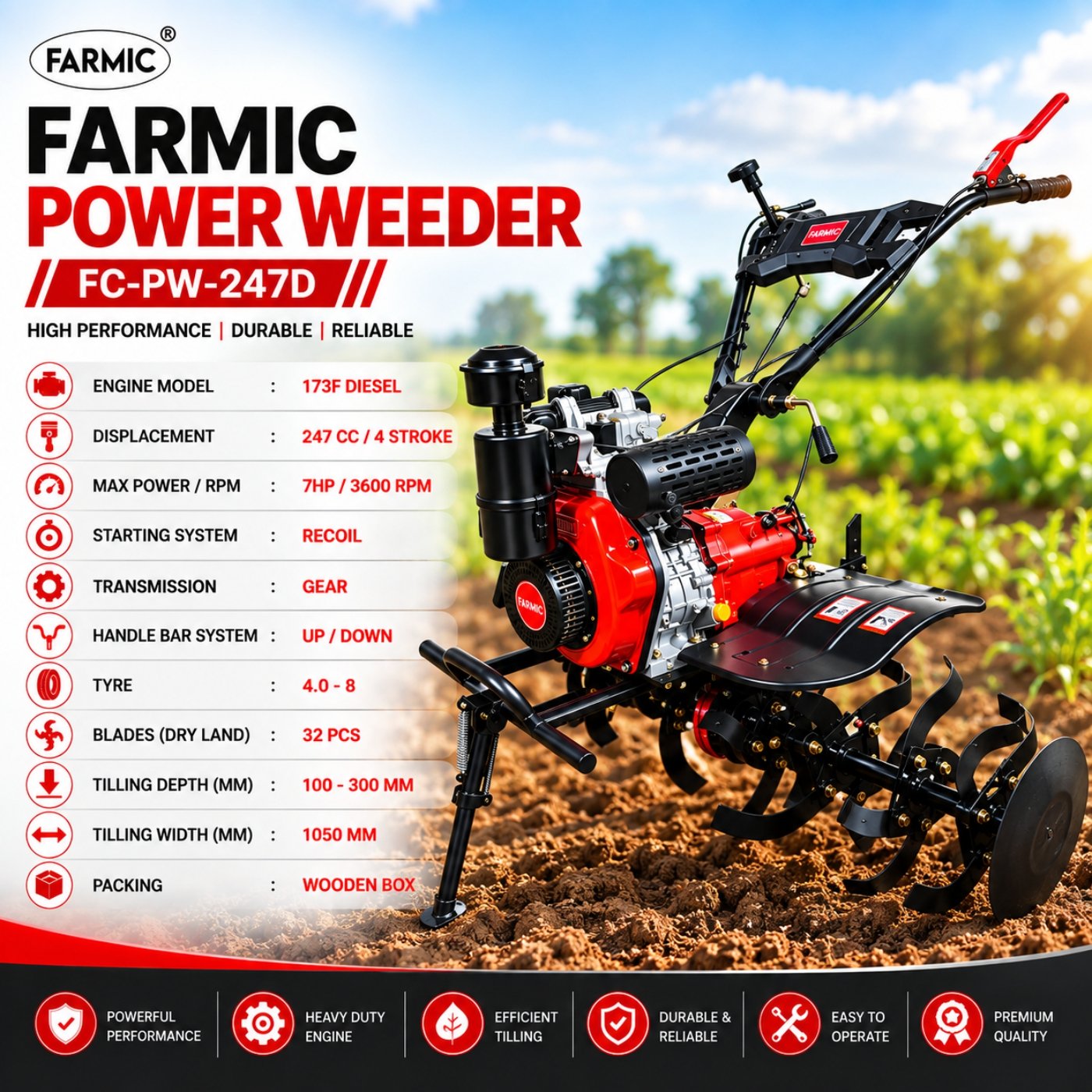 FARMIC - 7 HP Power Weeder for Weeding and Tilling FC-PW-247D