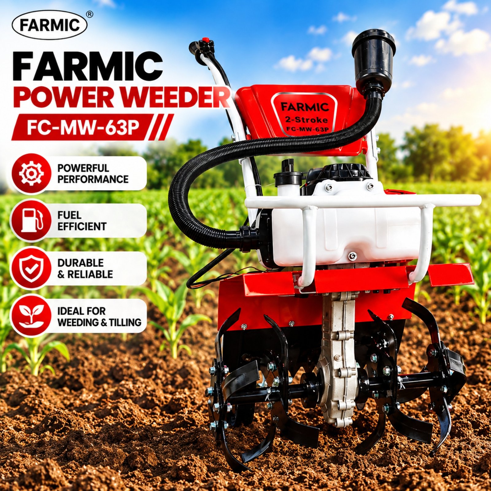 FARMIC Mini Power Tiller Machine - 63cc Petrol Engine for Easy Tilling FC-MW-63P