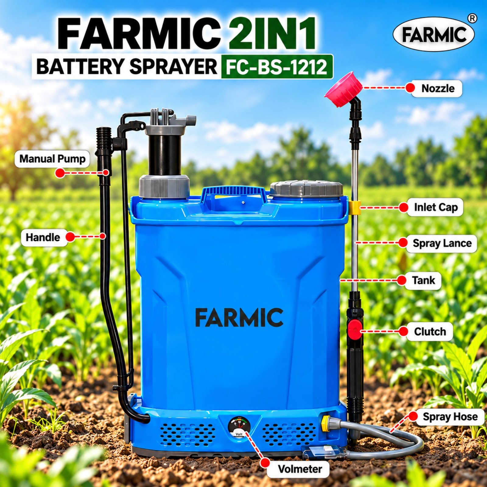 FARMIC 12V 12AH(3KG) Battery Cum Hand Operated Sprayer FC-BS-1212(2 IN 1)