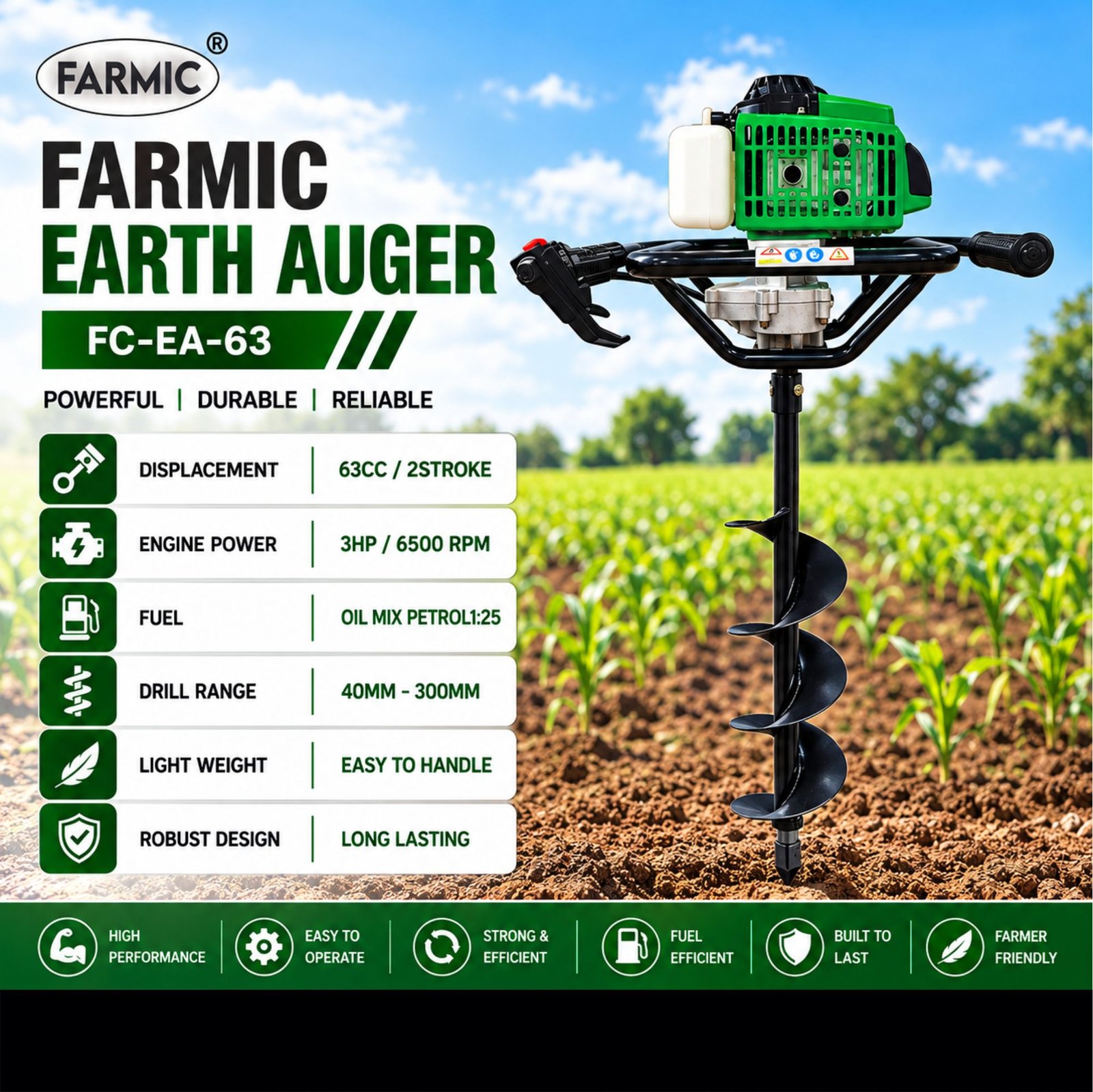 FARMIC FC-EA-63: 63cc Earth Auger Planters for Digging & Plantation