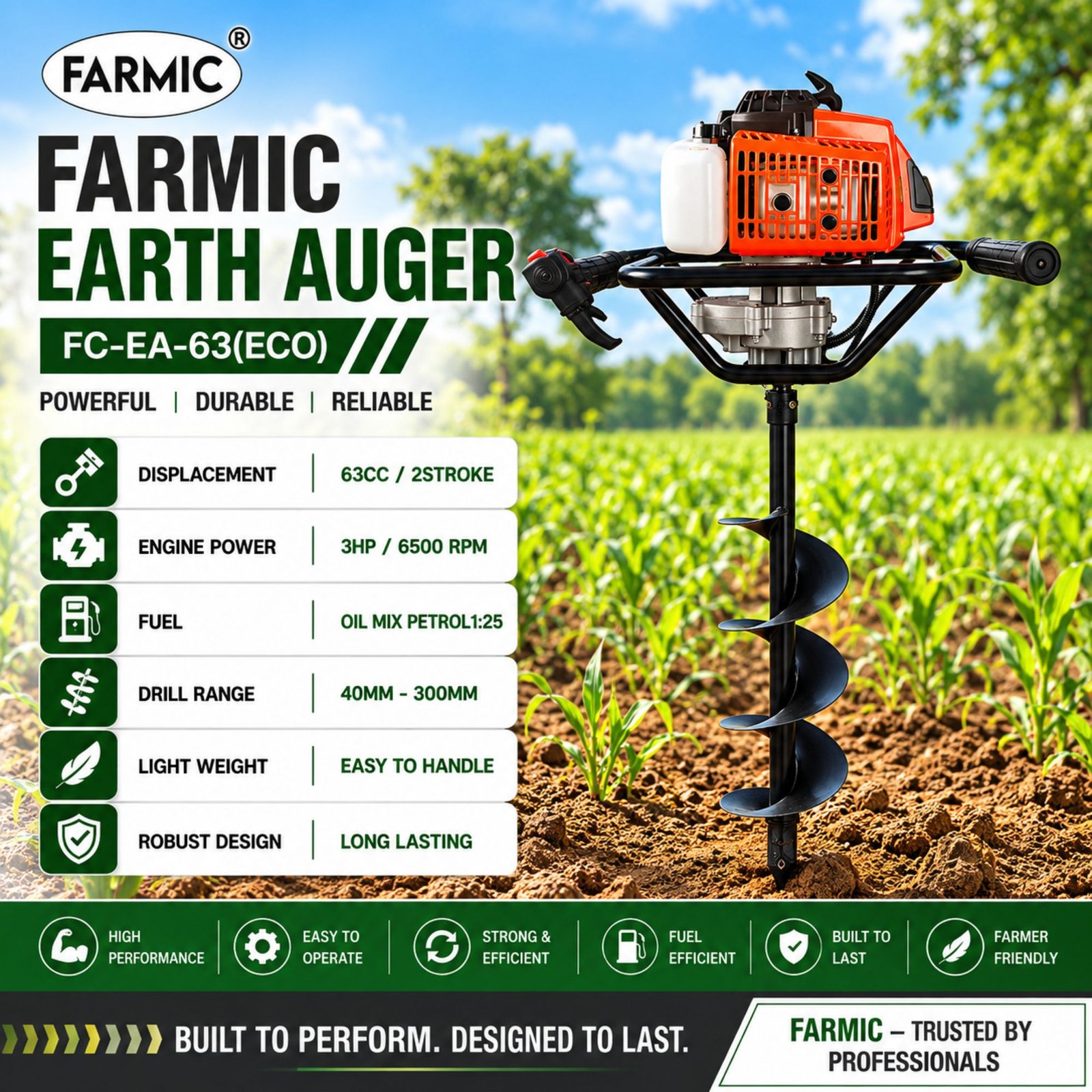 FARMIC FC-AG-63(Eco): 63cc Earth Auger Planters for Digging & Plantation